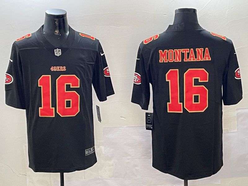 Men San Francisco 49ers 16 Montana Black Second generation 2024 Nike Limited NFL Jersey style 0108
